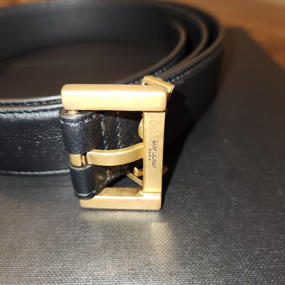 Saint Laurent Cassandre Black Leather Belt sz 95 - Picture 2 of 3
